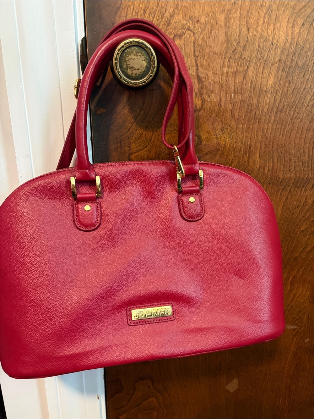 Joy Mangano Red Dome Satchel with Gold Accents